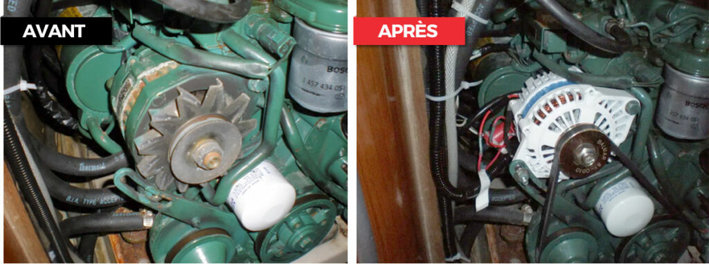 avant vs après l'installation d'un alternateur Balmar Xt-DF4-250A